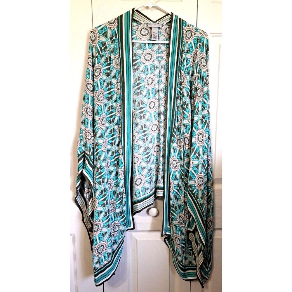 Catherines 4X-5X Multicolor Medallion Print Beach Cover-Up/Kimono Open Front